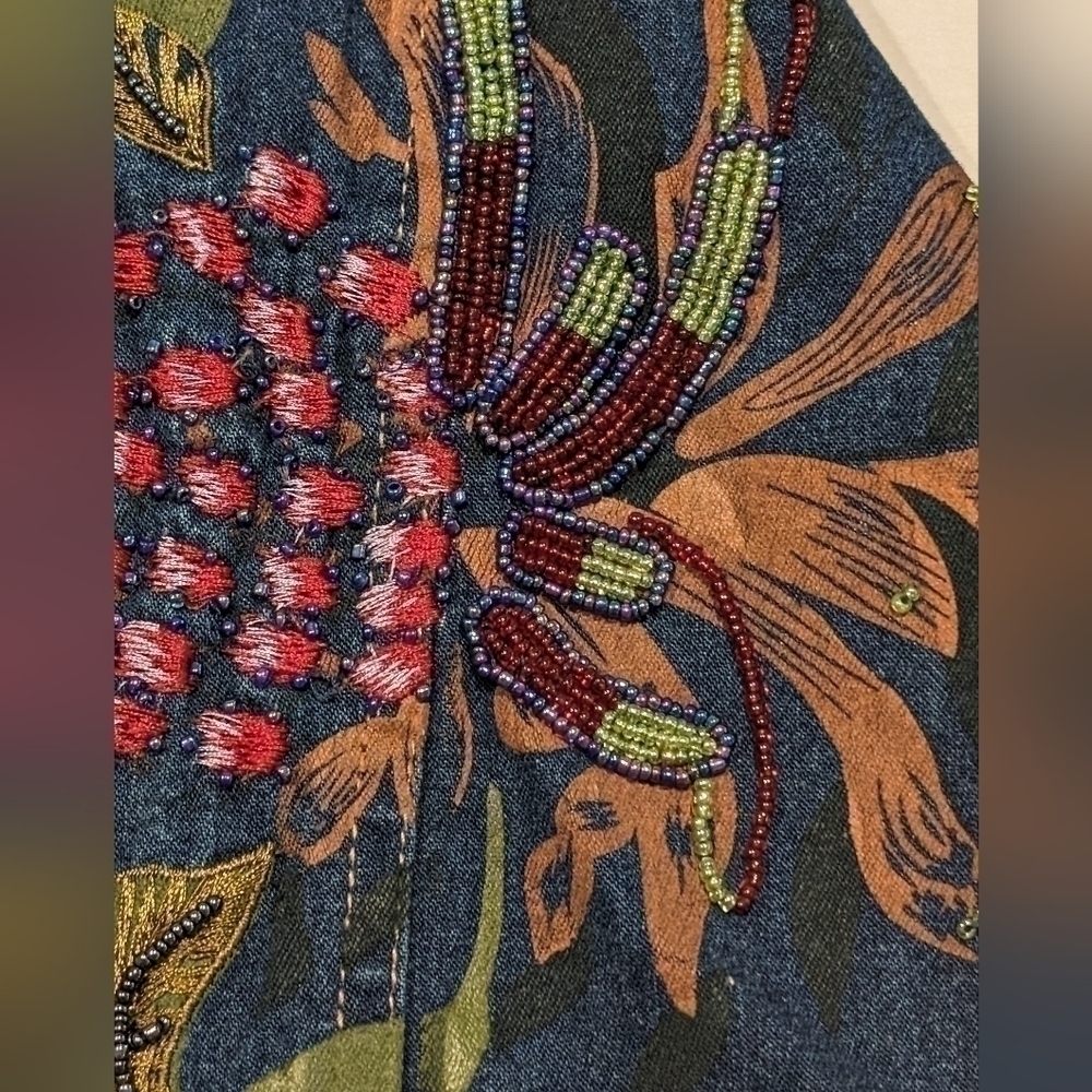 Susan Graver Bohemian Beaded  Embroidered Painted Denim Chore Jacket Floral  1X - Picture 9 of 16